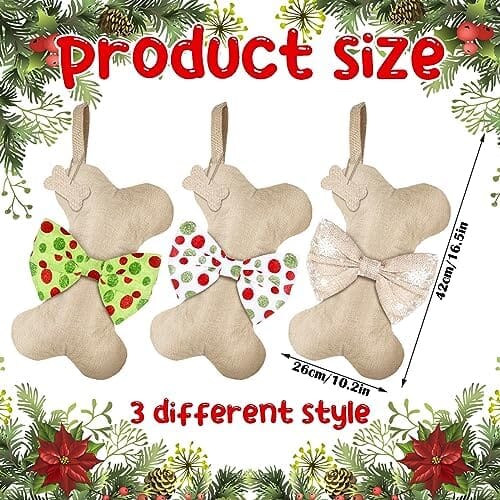 3 Pcs Christmas Pet Dog Stockings