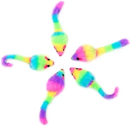 36PCS 1.8' Rainbow Color Furry Cat Toy Mice with Rattle Kitten Mouse Interactive Play