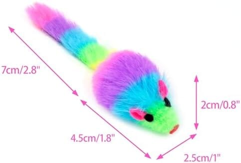 36PCS 1.8' Rainbow Color Furry Cat Toy Mice with Rattle Kitten Mouse Interactive Play