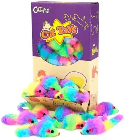 36PCS 1.8' Rainbow Color Furry Cat Toy Mice with Rattle Kitten Mouse Interactive Play