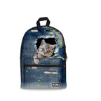 3D Cat BackPack Bag With Laptop Compartment Cat Design Bags Pet Clever Denim Splatter 