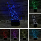 3D Cat Changeable Color LED Lamp Home Decor Cats Pet Clever 
