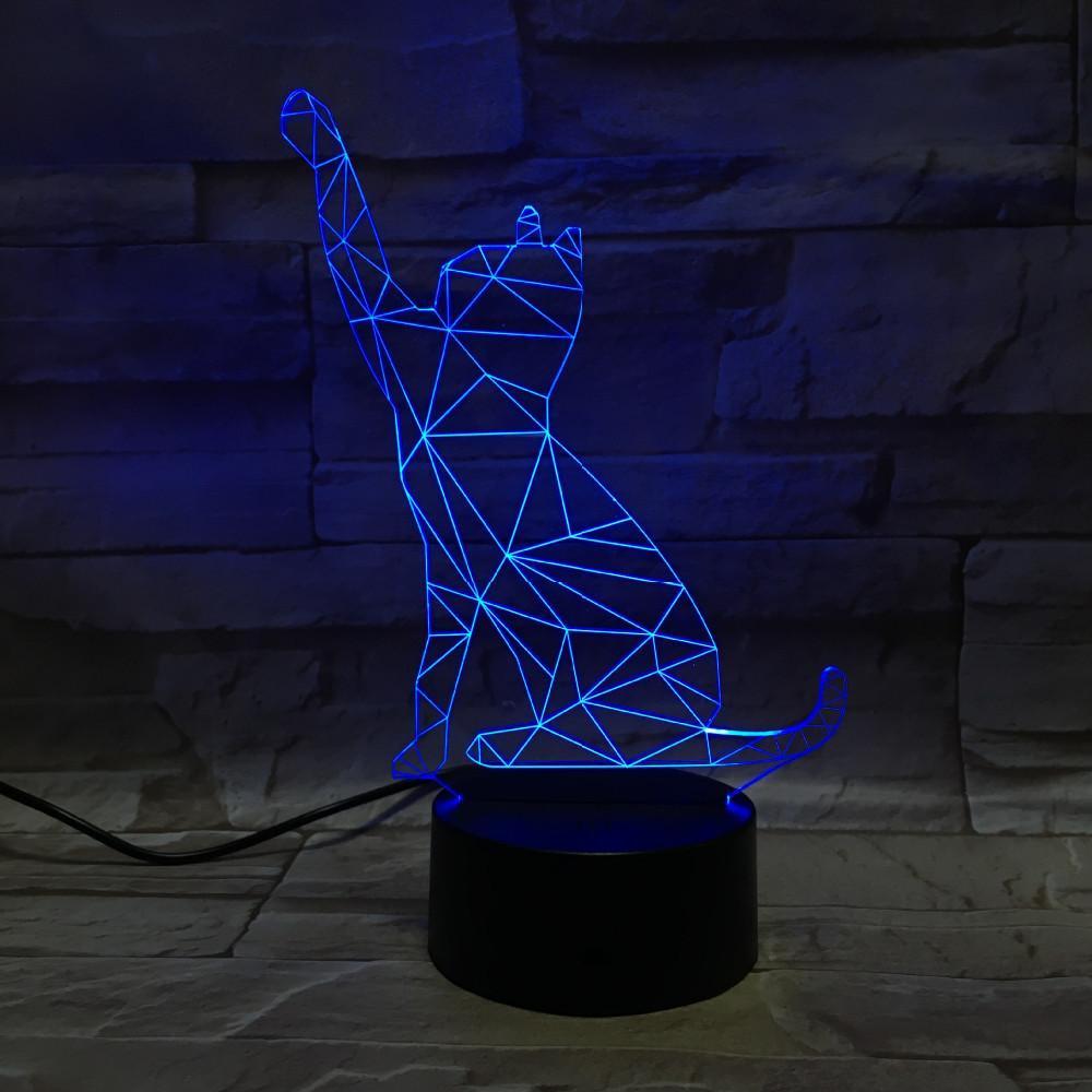 3D Cat Changeable Color LED Lamp Home Decor Cats Pet Clever 