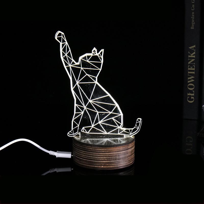 3D Cat Changeable Color LED Lamp Home Decor Cats Pet Clever With Remote Control 