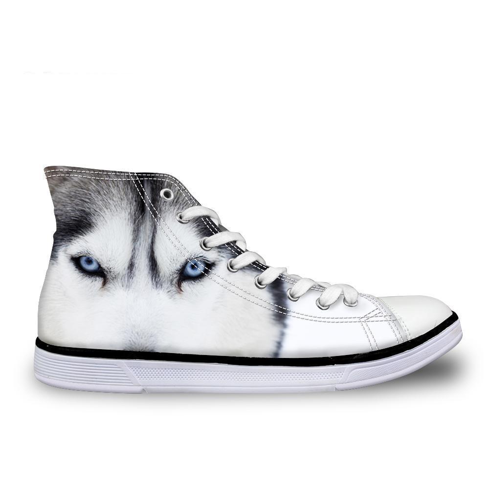 3D Wolf Printed Women Canvas Lace Up Shoes Dog Design Footwear Pet Clever 