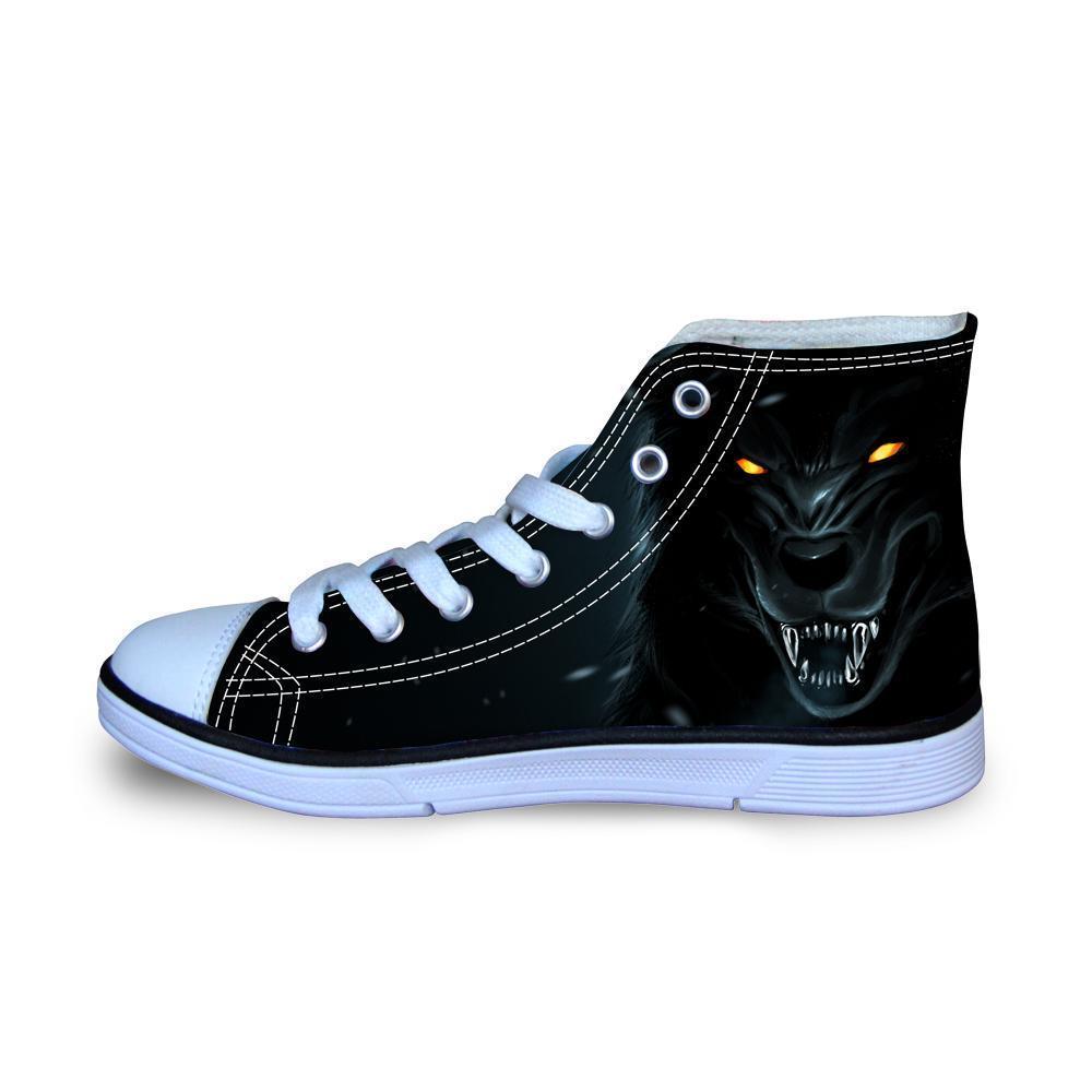 3D Wolf Printed Women Canvas Lace Up Shoes Dog Design Footwear Pet Clever 