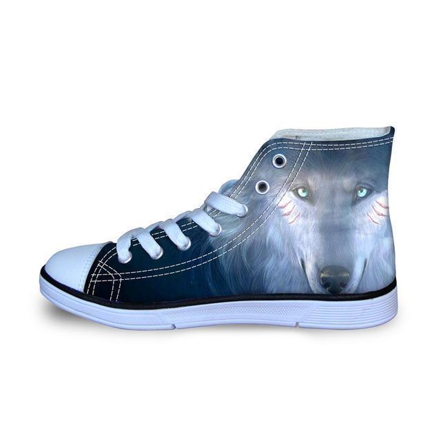 3D Wolf Printed Women Canvas Lace Up Shoes Dog Design Footwear Pet Clever 3 