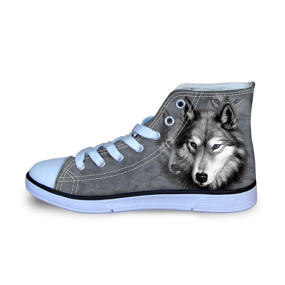 3D Wolf Printed Women Canvas Lace Up Shoes Dog Design Footwear Pet Clever 