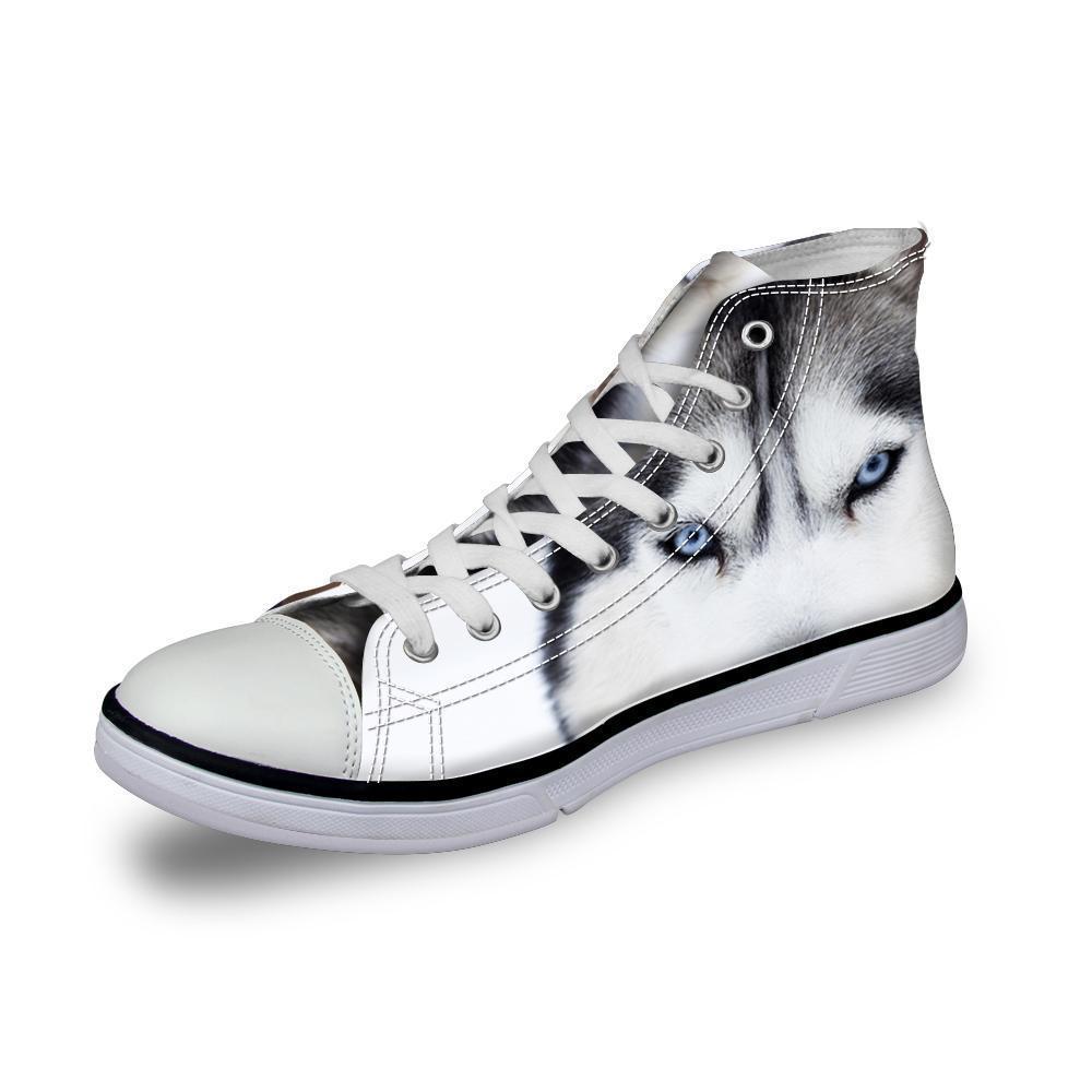 3D Wolf Printed Women Canvas Lace Up Shoes Dog Design Footwear Pet Clever 