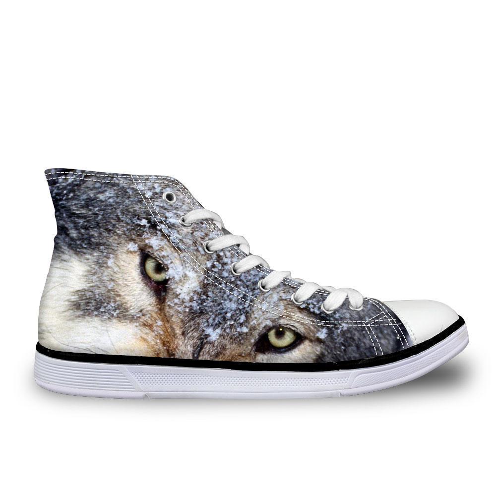 3D Wolf Printed Women Canvas Lace Up Shoes Dog Design Footwear Pet Clever 