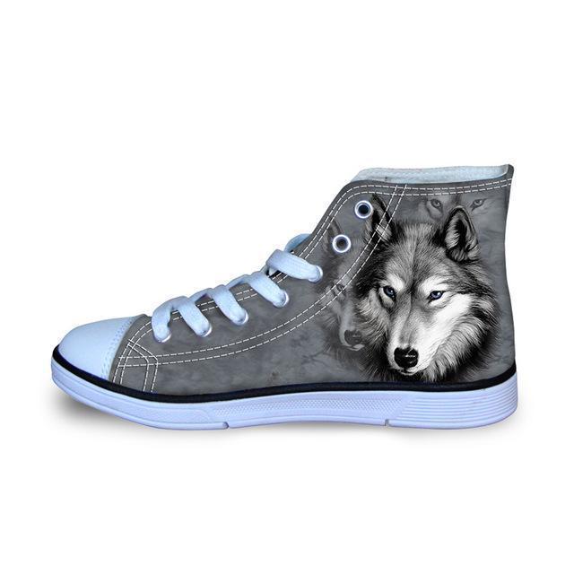 3D Wolf Printed Women Canvas Lace Up Shoes Dog Design Footwear Pet Clever 10 