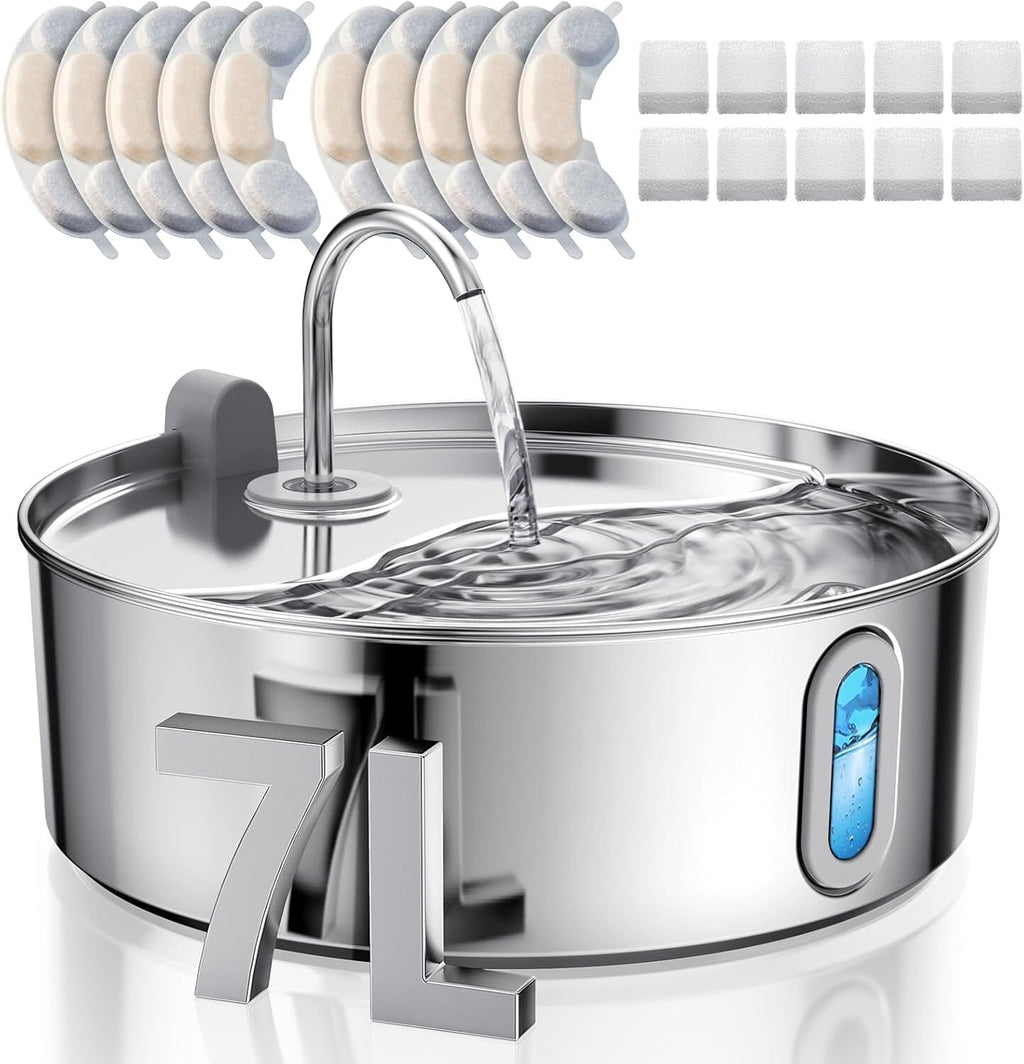 7L/236oz Stainless Steel Dog Water Bowl Dispenser