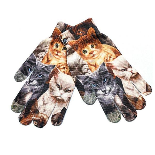 Adorable Touch Screen Winter Gloves for Smart Phones Cat Design Accessories Pet Clever Many cats 