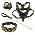 Black Spiked Studded Leather Dog Harness Collar & Leash Set Black Spiked Studded Leather Dog Harness Collar & Leash Set Pet Clever 