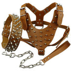 Black Spiked Studded Leather Dog Harness Collar & Leash Set Black Spiked Studded Leather Dog Harness Collar & Leash Set Pet Clever Brown M 