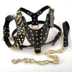 Black Spiked Studded Leather Dog Harness Collar & Leash Set Black Spiked Studded Leather Dog Harness Collar & Leash Set Pet Clever 