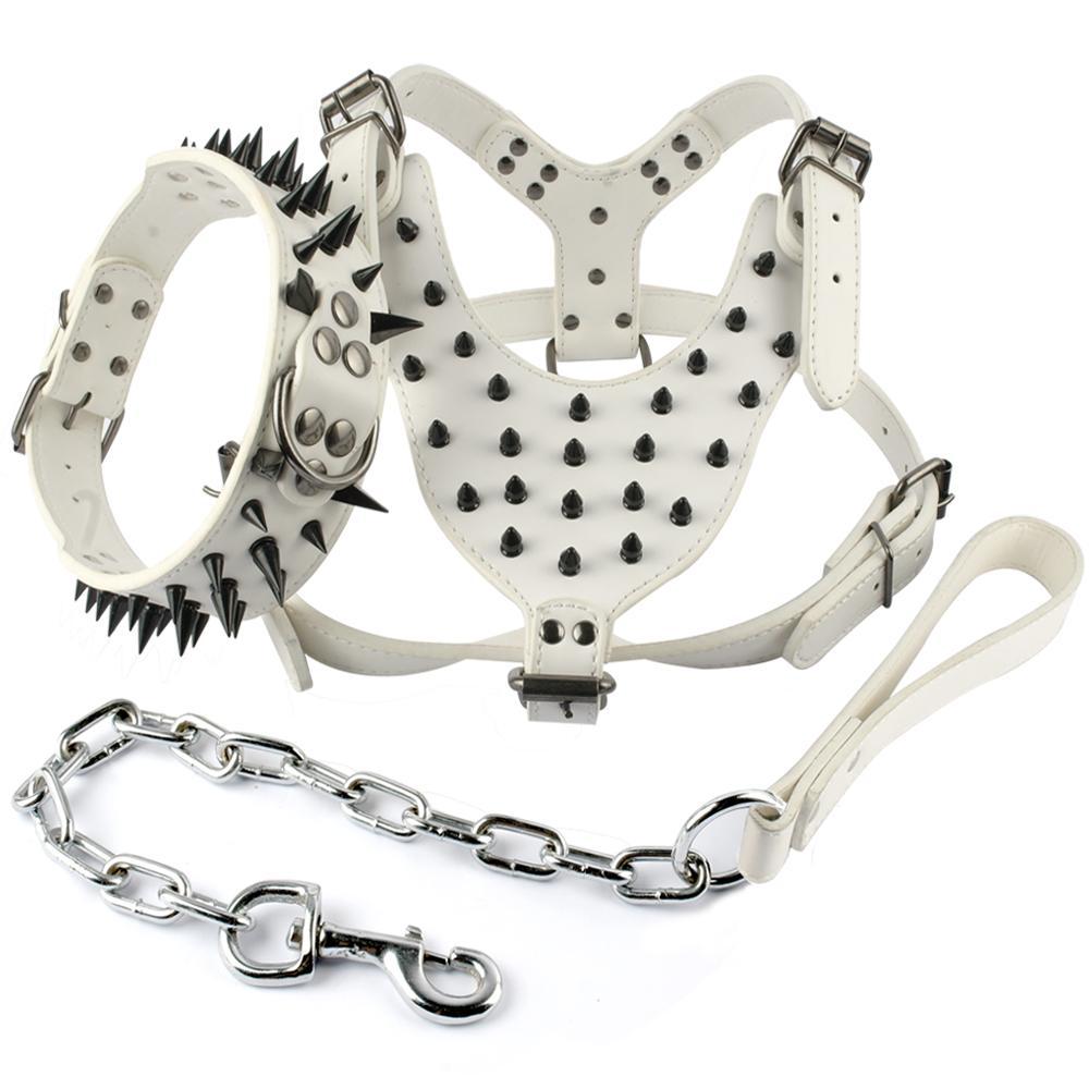 Black Spiked Studded Leather Dog Harness Collar & Leash Set Black Spiked Studded Leather Dog Harness Collar & Leash Set Pet Clever 