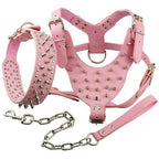 Black Spiked Studded Leather Dog Harness Collar & Leash Set Black Spiked Studded Leather Dog Harness Collar & Leash Set Pet Clever Pink M 