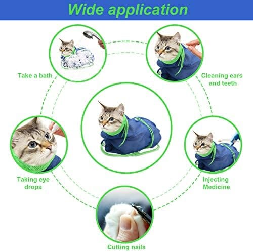 Breathable Mesh Cat Shower Bag Anti Scratch Adjustable Cat Grooming Bag