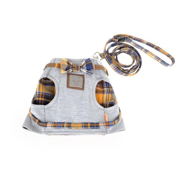 Cat Collar Adjustable Harness Leash British Style Cat Clothing Pet Clever Yellow XS 