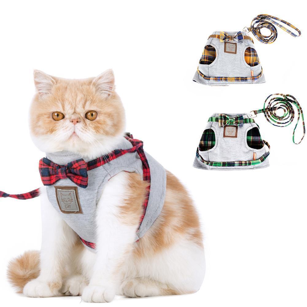 Cat Collar Adjustable Harness Leash British Style Cat Clothing Pet Clever 