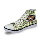 Cat in Dollars Print High Top Canvas Women Shoes Cat Design Footwear Pet Clever 