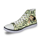 Cat in Dollars Print High Top Canvas Women Shoes Cat Design Footwear Pet Clever D 