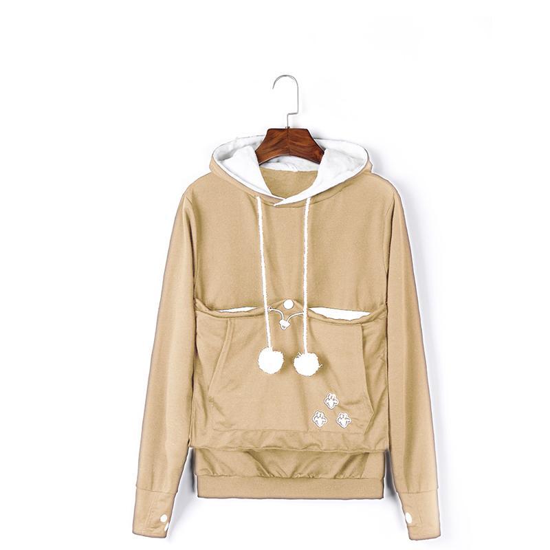 Catagaroo Hoodies with Kangaroo Pouch For Your Cat Cat Carriers Pet Clever Khaki S 