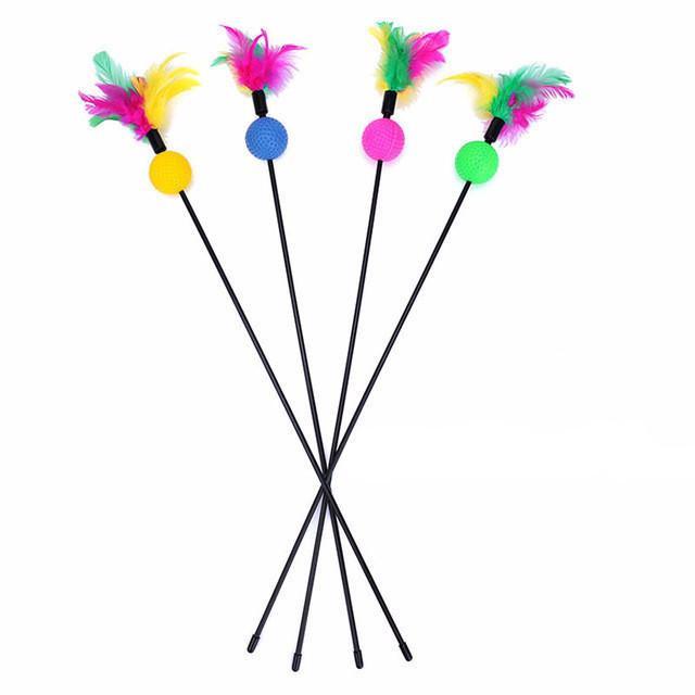Cute Design Wire Wand Colorful Feather Teaser Cat Toy Cat Toys Pet Clever 2Pcs set C 