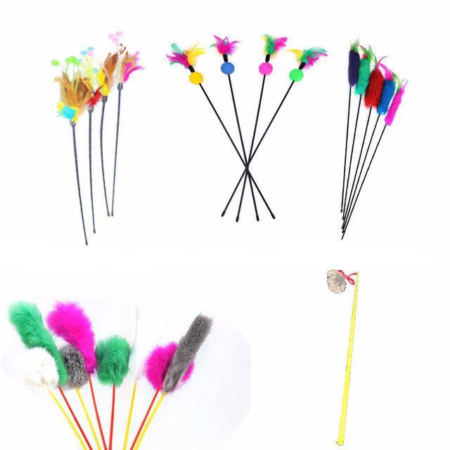 Cute Design Wire Wand Colorful Feather Teaser Cat Toy Cat Toys Pet Clever 5Pcs (1 From All) 