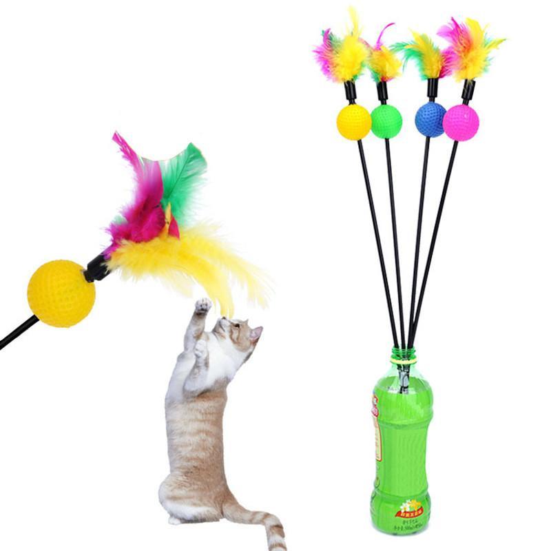 Cute Design Wire Wand Colorful Feather Teaser Cat Toy Cat Toys Pet Clever 