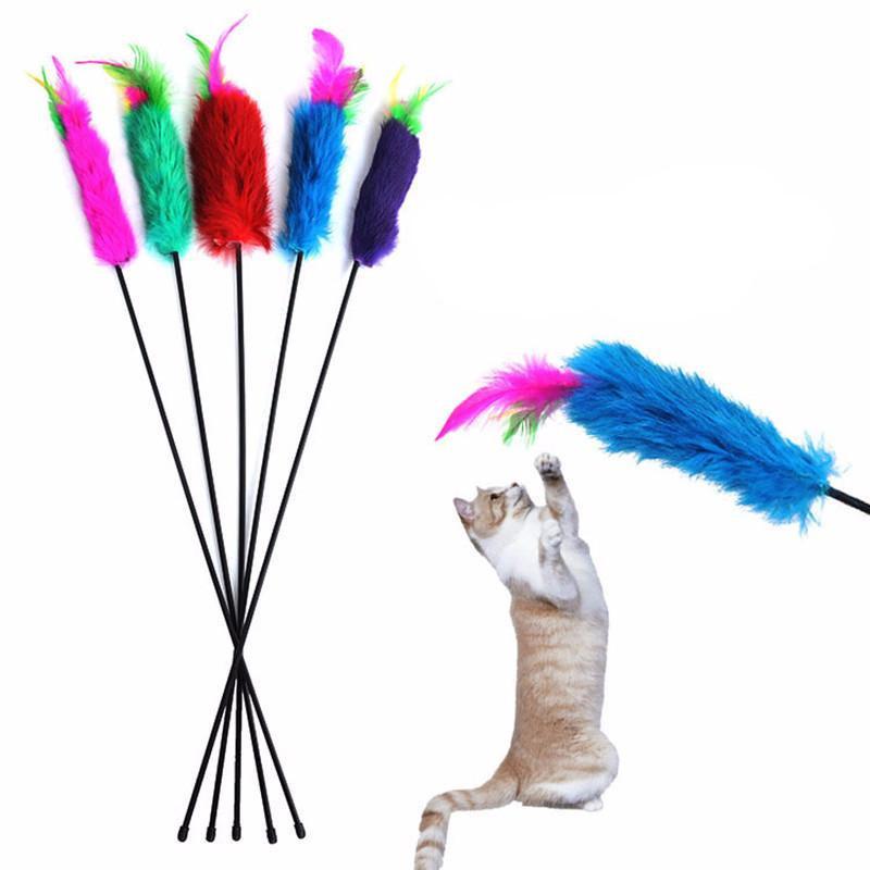 Cute Design Wire Wand Colorful Feather Teaser Cat Toy Cat Toys Pet Clever 