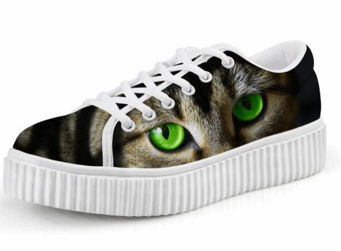 Cute Green Eyes Cat Printing Casual Lace-up Platform Creepers Shoes Cat Design Footwear Pet Clever US 5 - EU35 -UK3 
