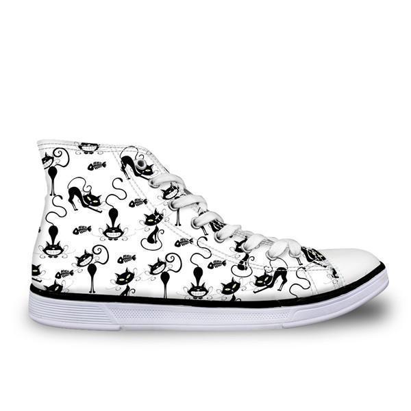 Cute High Top Casual Cat Design Shoes for Women Cat Design Footwear Pet Clever H 