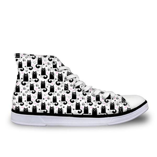Cute High Top Casual Cat Design Shoes for Women Cat Design Footwear Pet Clever R 