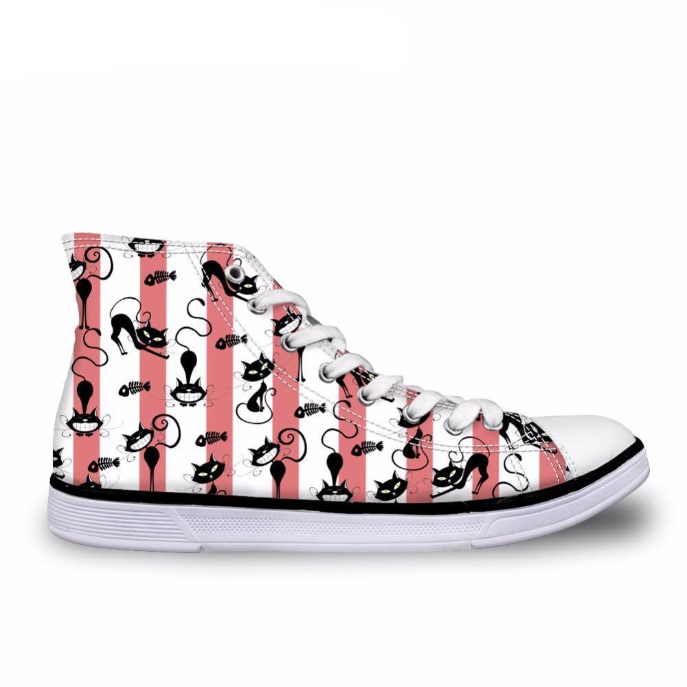 Cute High Top Casual Cat Design Shoes for Women Cat Design Footwear Pet Clever 