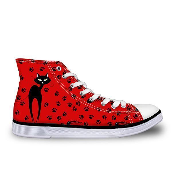 Cute High Top Casual Cat Design Shoes for Women Cat Design Footwear Pet Clever B 