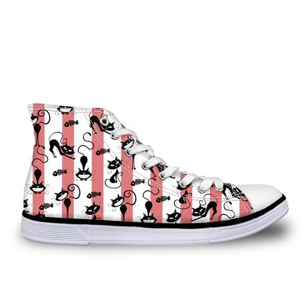 Cute High Top Casual Cat Design Shoes for Women Cat Design Footwear Pet Clever I 