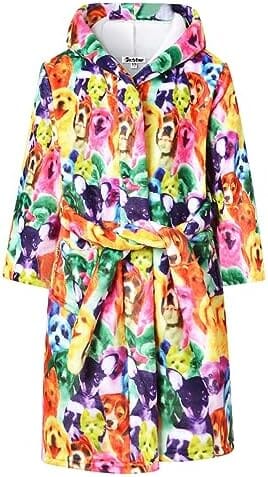 Dog Print Girls Bathrobes Kids Hooded Robes
