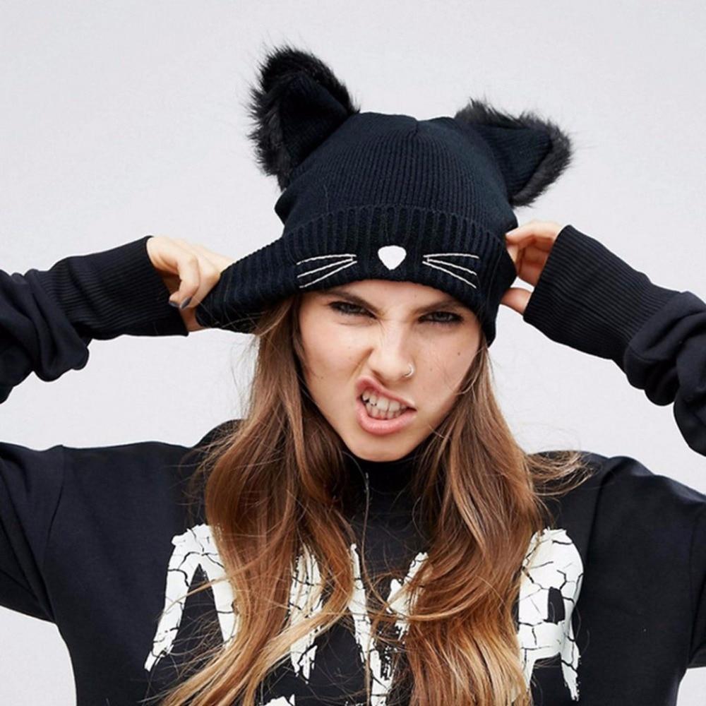 Fluffy Cat Ears Women Hat Knitted Warm Winter Beanie Fluffy Cat Ears Women Hat Knitted Warm Winter Beanie Pet Clever 