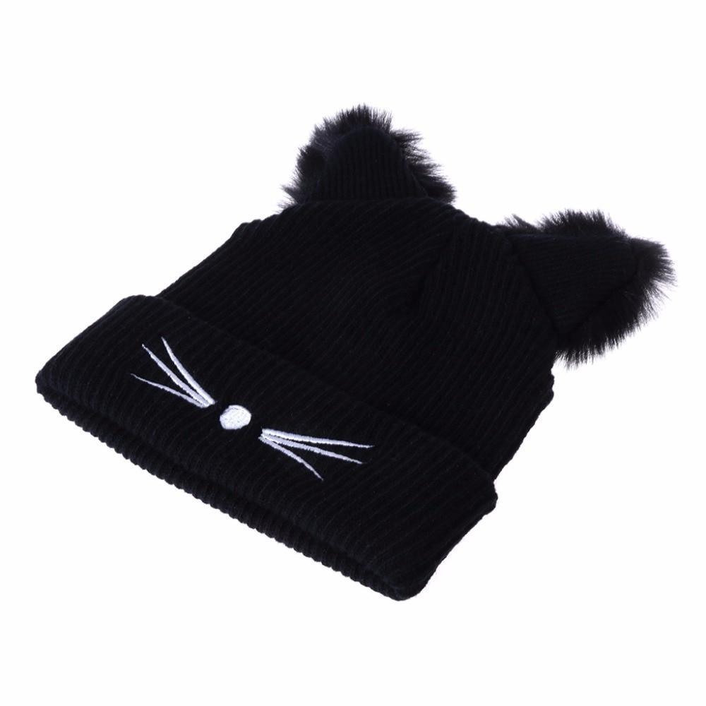 Fluffy Cat Ears Women Hat Knitted Warm Winter Beanie Fluffy Cat Ears Women Hat Knitted Warm Winter Beanie Pet Clever 