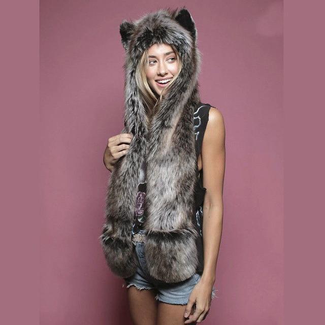 Fuzzy Fluffy Animal Design Mittens Gloves Plush Beanie Cat Design Accessories Pet Clever 8 