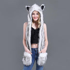 Fuzzy Fluffy Animal Design Mittens Gloves Plush Beanie Cat Design Accessories Pet Clever 