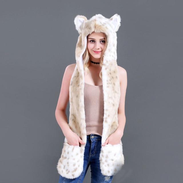Fuzzy Fluffy Animal Design Mittens Gloves Plush Beanie Cat Design Accessories Pet Clever 5 