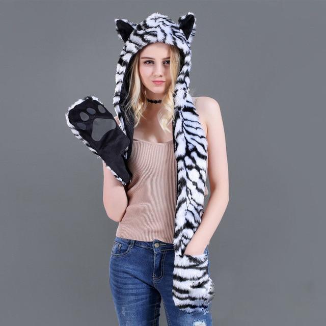 Fuzzy Fluffy Animal Design Mittens Gloves Plush Beanie Cat Design Accessories Pet Clever 7 