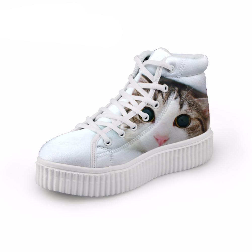 Kawaii Women High Top Height Increasing 3D Big Eyes Cat Shoes Cat Design Footwear Pet Clever 