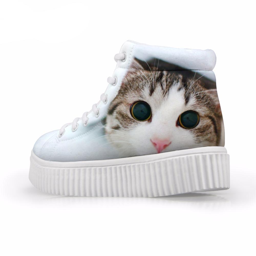 Kawaii Women High Top Height Increasing 3D Big Eyes Cat Shoes Cat Design Footwear Pet Clever 