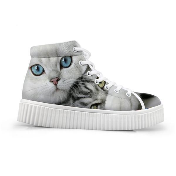 Kawaii Women High Top Height Increasing 3D Cat Shoes Cat Design Footwear Pet Clever D 