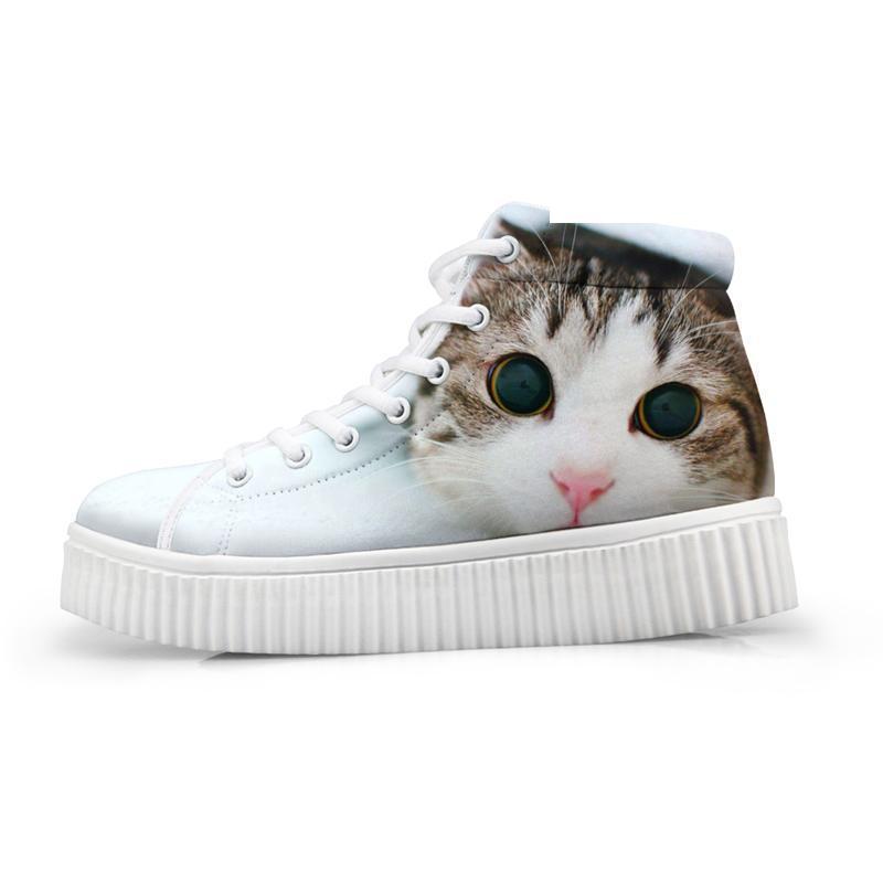 Kawaii Women High Top Height Increasing 3D Cat Shoes Cat Design Footwear Pet Clever 