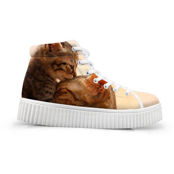 Kawaii Women High Top Height Increasing 3D Cat Shoes Cat Design Footwear Pet Clever G 